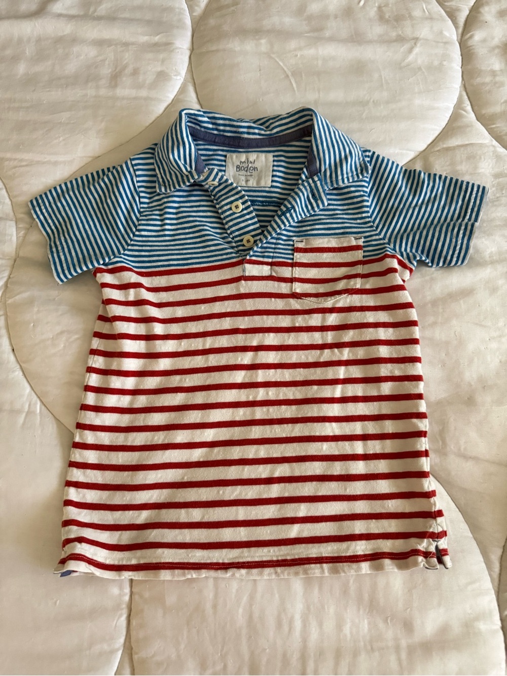 Mini Boden Blue & Red Striped Polo Top